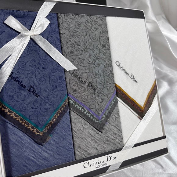 Dior Men's Handkerchief Set - Blue, Gray, White - Picture 3 of 5